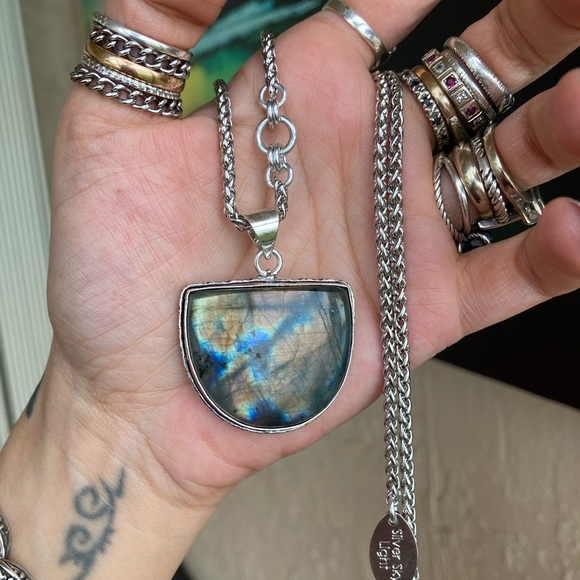 925 sterling silver overlay iridescent labradorite charm boho gemstone necklace - Picture 15 of 15